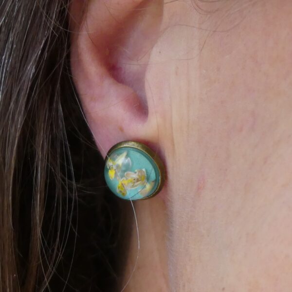 pendientes de botón con flor de olivo - bronce viejo - foto 2
